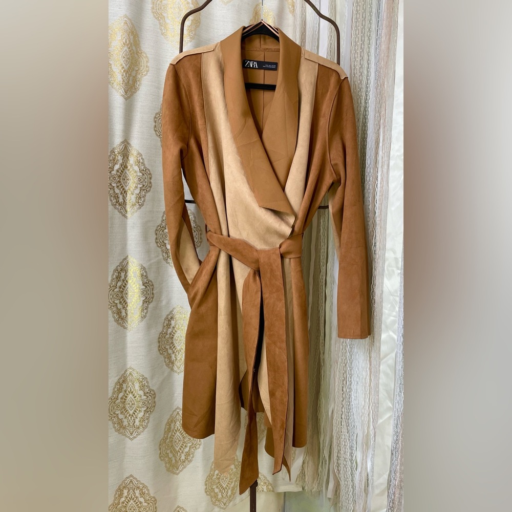 Zara Faux Suede Wrap Trench Jacket